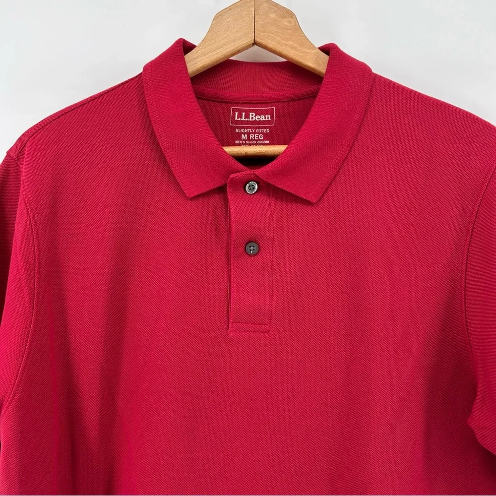 LL Bean Polo Shirt Mens Medium Red Slightly Fitted‎ Short Sleeve Classic Preppy